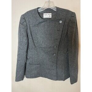 Vintage Albert Nipon Women's Asymmetrical  100% Wool Gray Blazer size 12 jacket